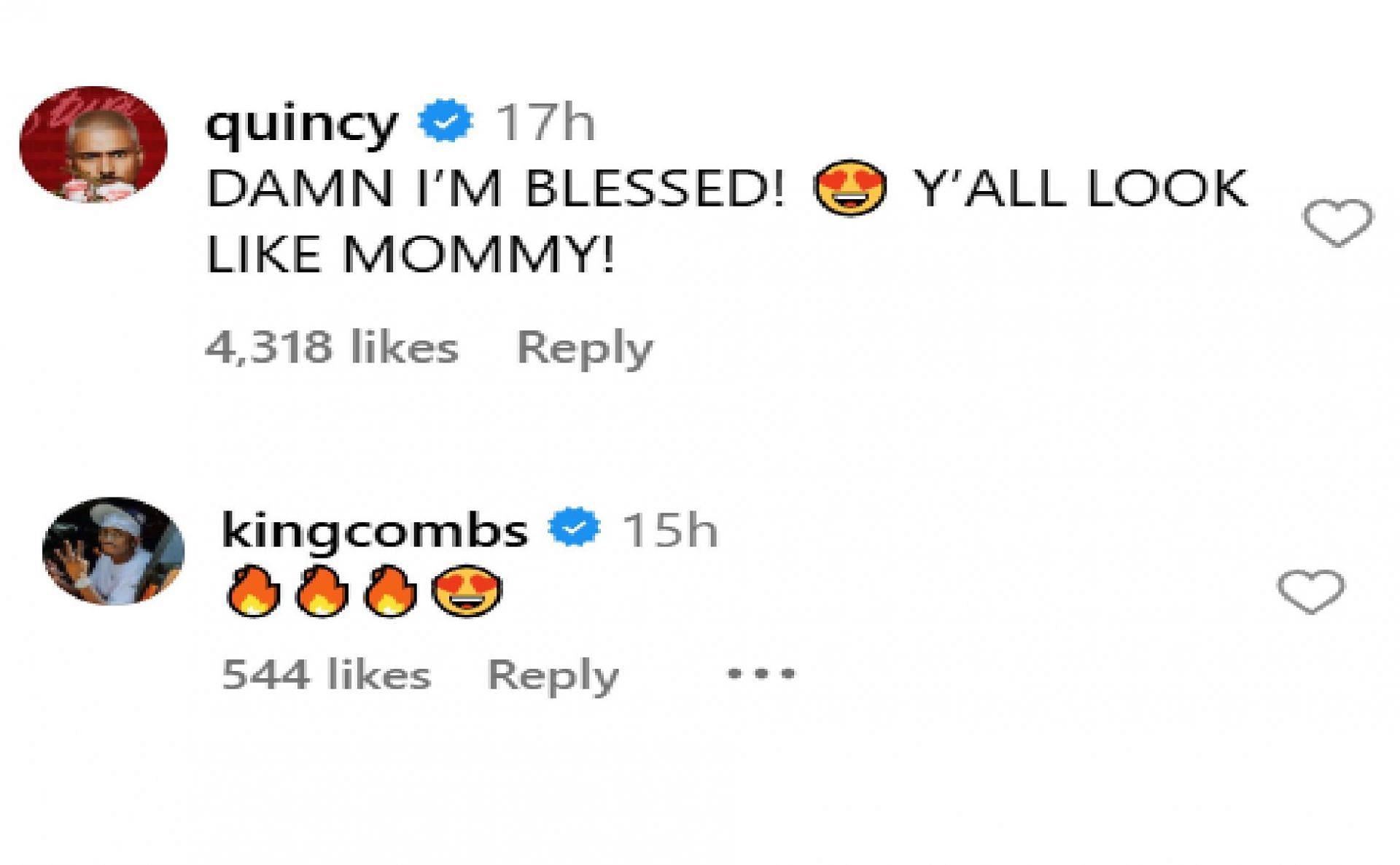 Actor Quincy Jones and older brother Christian Combs react to Jessie and D'lila Combs' prom night photos (Source: IG/ the_combs_twins)